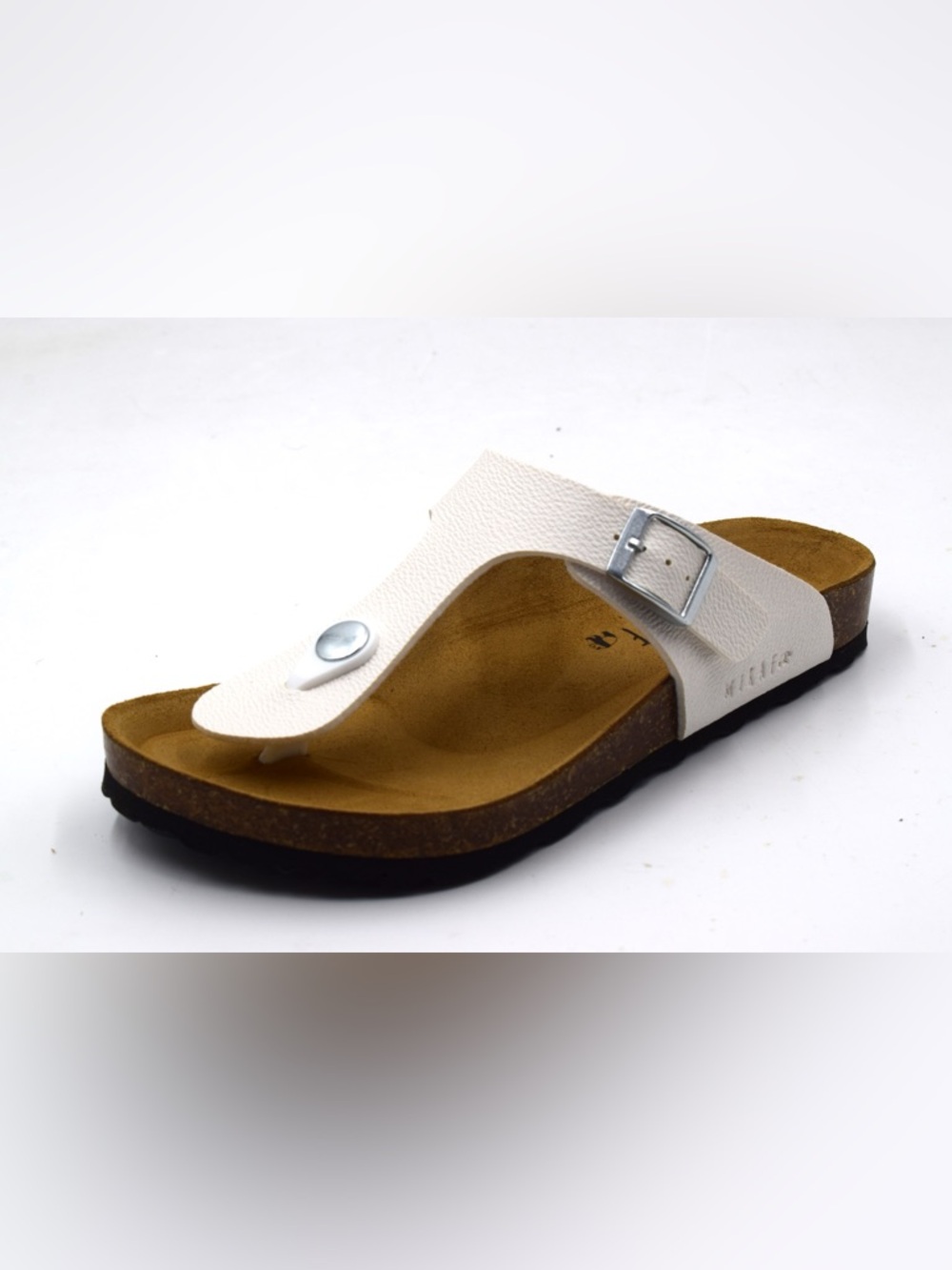 Women's White Thong Sandal with Adjustable Silver Buckle